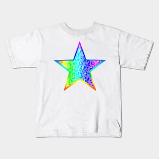 Bright Rainbow Leopard Print Star Kids T-Shirt